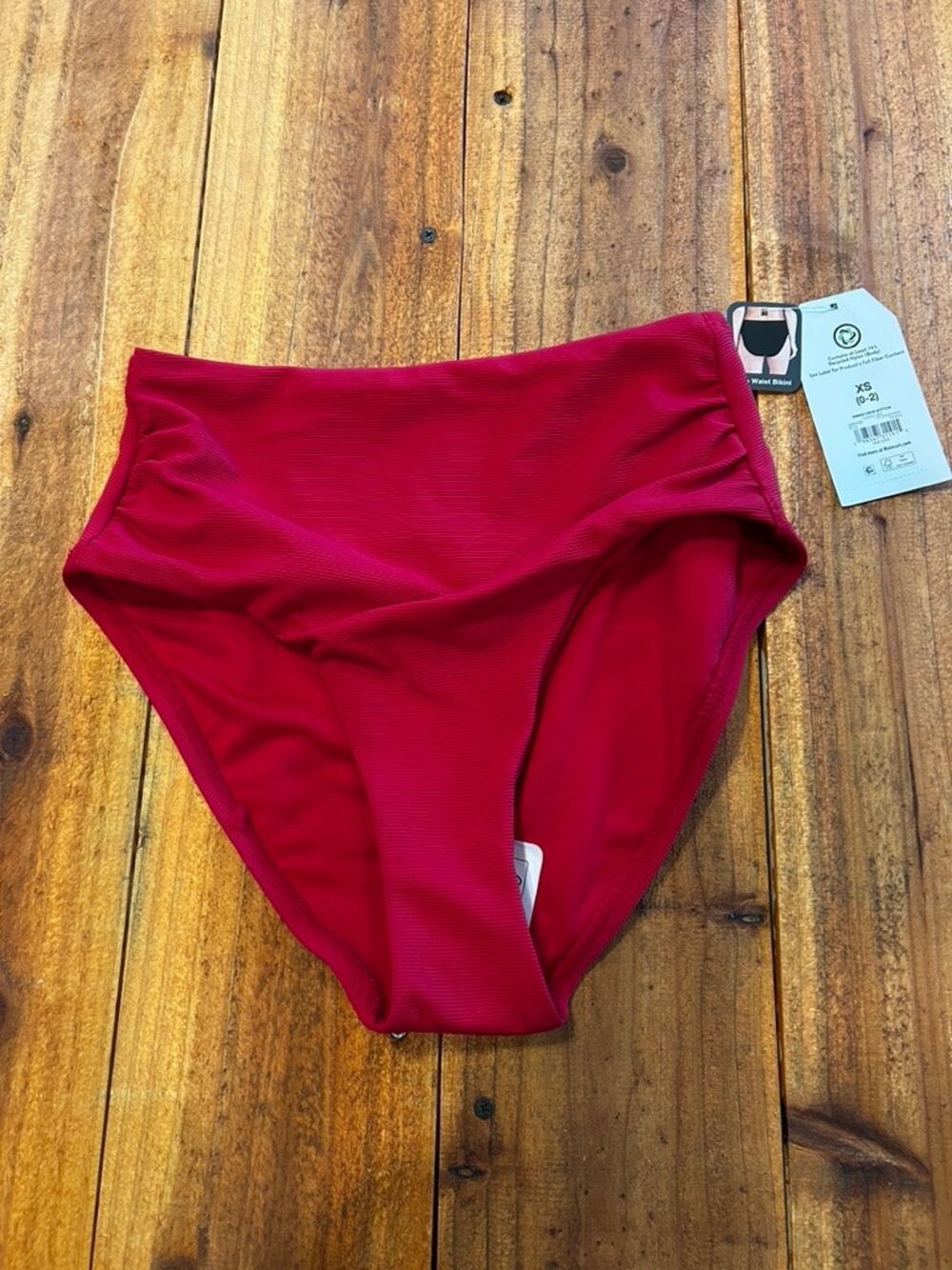 Time and Tru Red Ribbed High Waisted Bikini Bottoms XS NWT